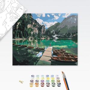 Maľovanie podľa čísiel jazero v obklopení Dolomitov