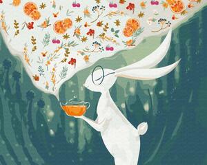 Maľovanie podľa čísiel pre deti zajac s čajníkom