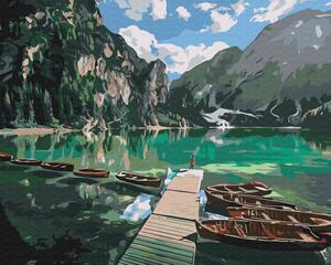 Maľovanie podľa čísiel jazero v obklopení Dolomitov
