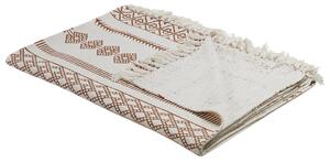 Prikrývka béžová a hnedá bavlnená 130 x 180 cm africký vzor kilim prírodný dizajn boho