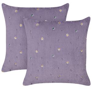 Sada 2 dekoratívnych vankúšov fialová polyester 45 x 45 cm štvorcová kvetinový vzor doplnky