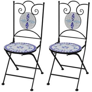 Skladacie záhradné stoličky 2 ks, keramika, modré a biele