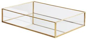 Ozdobný podnos zlatý kovový rám sklo so zrkadlovým efektom 30 x 20 cm obdĺžnikový elegantný