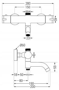 Vaňová termostatická batéria MEXEN KAI s pripojením na sprchovú tyč - čierna, 77900-70