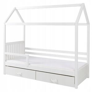 Detská domčeková posteľ z masívu borovice ROZALIE II so zásuvkami - 200x90 cm - biela