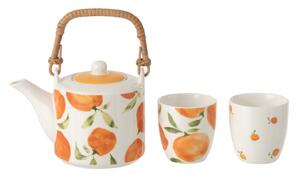 Čajová sada s kanvičkou a 2 hrnčekmi Casa Naranja - 16*11*12 cm / 600 ml - J-Line by Jolipa