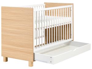 Detská postieľka biela svetlohnedá MDF 60 x 120 cm nastaviteľná výška s úložným priestorom štandardná veľkosť minimalistický štýl detská izba