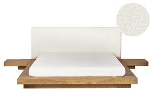 Posteľ v japonskom štýle prírodný jaseň 160 x 200 cm nízky drevený rám postele z MDF buklé čelo nočné stolíky
