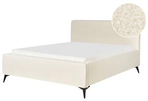 Rám postele s čelom krémová biela buklé čalúnenie čierne kovové nohy 160 x 200 cm klasický minimalistický štýl spálňa