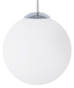 Závesná lampa biela sklenená so striebornými detailmi veľké guľaté svietidlo s 1 žiarovkou moderné