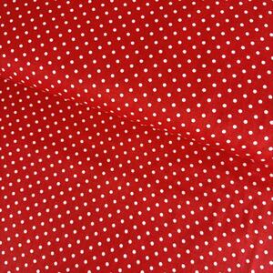 Metráž Bavlna vzorovaná - Biele bodky (3 mm) na červenom