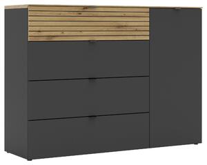 ŠIROKÁ KOMODA, grafitová, dub artisan, 136/99/41 cm Voleo - Predsieňové programy, Online Only