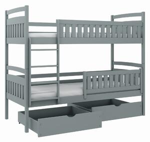 Detská poschodová posteľ z masívu IGOREK so šuplíkmi - 200x90 cm - ŠEDÁ