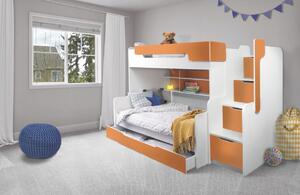 Detská poschodová posteľ s rozšíreným spodným lôžkom a zásuvkou HARRY bielo-oranžová - 200x90/120 cm