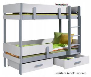Detská poschodová posteľ z masívu borovice ETTORE so zásuvkami - 200x90 cm - šedá/biela