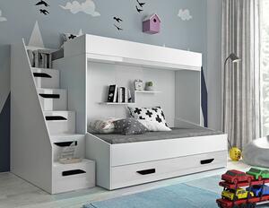 Detská poschodová posteľ s úložným priestorom Derry - biela/čierne úchyty