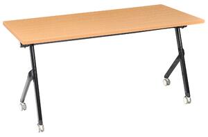 Skladací písací stôl hnedá MFC stolová doska čierny kovový rám 160 x 60 cm prenosný stolík s kolieskami moderná kancelária