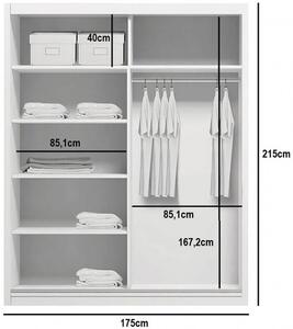 Priestranná zrkadlová šatníková skriňa 175/215 JACOBO - čokoláda / biela
