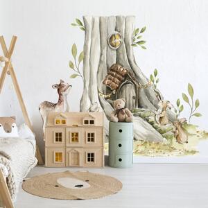 INSPIO-textilná prelepiteľná nálepka - Nálepka na stenu Woodland - Stromček, domček a lesné zvieratká