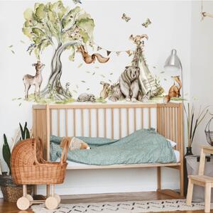 INSPIO-textilná prelepiteľná nálepka - Nálepka na stenu Woodland - Čarovný les s veselými zvieratkami