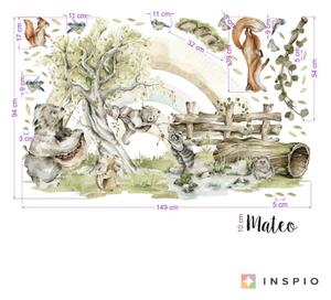 INSPIO-textilná prelepiteľná nálepka - Nálepka na stenu Woodland - Les s dúhou a menom dieťaťa