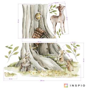 INSPIO-textilná prelepiteľná nálepka - Nálepka na stenu Woodland - Stromček, domček a lesné zvieratká