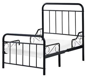 Detská rozťahovacia posteľ čierna železo 90 x 130/160/200 cm lamelový rošt rastúca posteľ moderný štýl detská izba