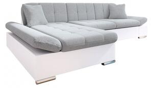 Rohová sedačka s úložným priestorom MARLA - biela ekokoža / tmavá šedá, ľavý roh