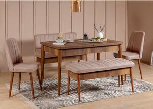 Rozkladací jedálenský stôl s 2 stoličkami a 2 lavicami Vlasta (orech + sivá). Vlastná spoľahlivá doprava až k Vám domov. 1072378