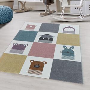 Detský koberec Funny štvorčeky so zvieratkami