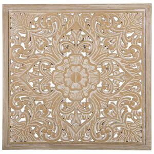 Nástenná dekorácia svetlé drevo biela MDF 60 x 60 cm štvorcový tvar ornamenty moderný štýl dekorácie doplnky
