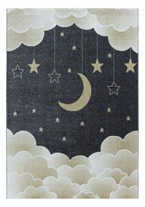 Detský koberec Funny mesiac nad oblakmi, sivý / zlatý