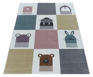 Detský koberec Funny štvorčeky so zvieratkami