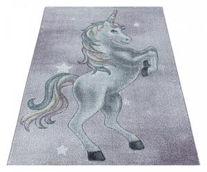 Detský koberec Funny rozprávkový jednorožec, fialový