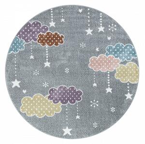 Detský koberec Lucky farebné obláčiky kruh - sivý