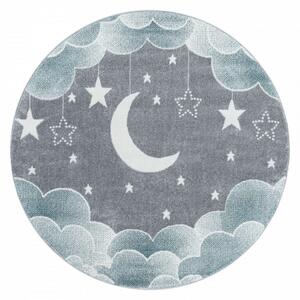 Detský koberec Funny mesiac nad oblakmi modrý / sivý, kruh