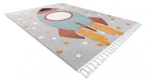 Detský koberec YOYO GD55 sivý / modrý, hviezdičky, raketa