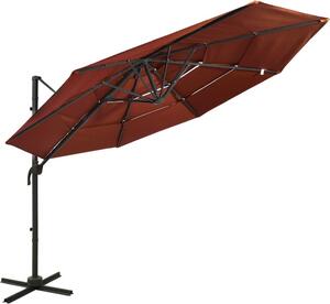 Maison Exclusive – slnečník s hliníkovým stĺpom, 4-vrstvový, terakotovo červený, 3 x 3 m