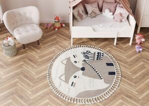 Detský koberec YOYO EY80 kruh biely / béžový, líška