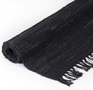 Ručne tkaný Chindi koberec, koža, 160x230 cm, čierny