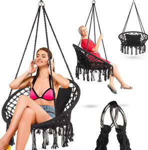 Luverno® Zavesené kreslo XXL – do 150 kg – Zavesené kreslo – Vnútorné a vonkajšie použitie – Zavesený košík, hojdačka do záhrady, na terasu, balkón, verandu – Boho