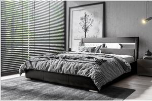 Čalúnená posteľ s úložným priestorom a osvetlením 160x200 LEXI - čierna ekokoža