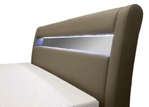 Čalúnená posteľ s úložným priestorom a osvetlením 140x200 LEXI - biela ekokoža