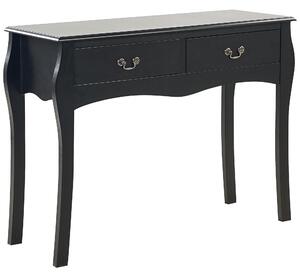 Konzolový stolík čierny MDF materiál 2 zásuvky nábytok do predsiene vintage dizajn