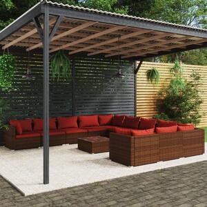 Maison Exclusive – 12-dielna záhradná súprava s vankúšmi z polyrotangu v hnedej farbe
