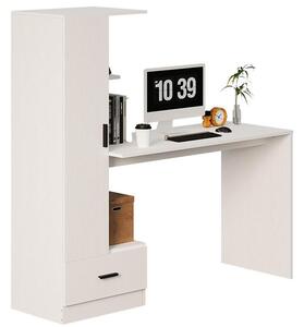 Počítačový Stôl S Regálom – 142 Cm, Biely, Moderný Loftový Do Kancelárie A Izby