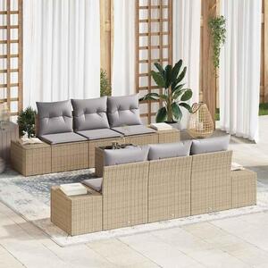 Maison Exclusive – Sedacia súprava, 7 kusov, béžová [syntetický materiál]: Polyratan