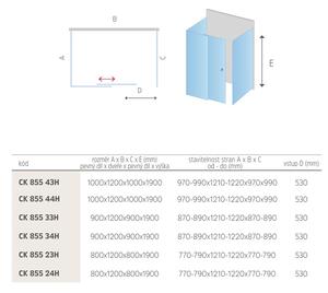 Sprchovací kút, Mistic, obdĺžnik, 80x120x80x190 cm, chróm ALU, sklo Číre