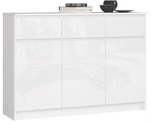 Komoda K140 3D 3SZ CLP biela, lesk