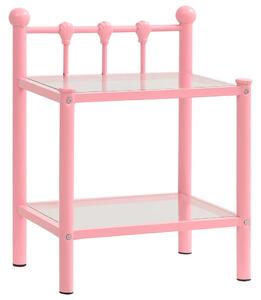 Nočný stolík ružový a priehľadný 45x34,5x60,5 cm kov a sklo